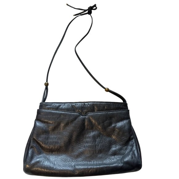 Vintage Aigner Black Leather Shoulder Bag With Gold Accent Details & Burgundy - Picture 1 of 4